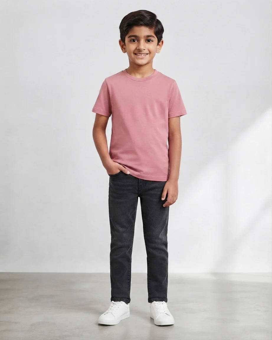 100% Cotton Plain T-Shirt for Kids – Flamingo Pink